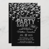 Moderne Black Silver Glitzer GRADUATION Party Invi Einladung (Vorne/Hinten)