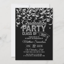 Moderne Black Silver Glitzer GRADUATION Party Invi