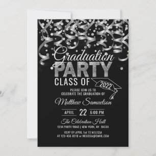 Moderne Black Silver Glitzer GRADUATION Party Invi Einladung