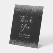 Moderne Black Silver Glitzer Hochzeit Vielen Dank Sockelschild (Vorderseite)