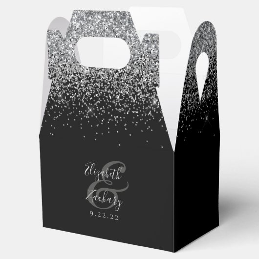 Moderne Black Silver Glitzer Wedding Geschenkschachtel (Geöffnet)