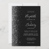 Moderne Black Silver Imitate Glitzer Edge Wedding Einladung (Vorderseite)