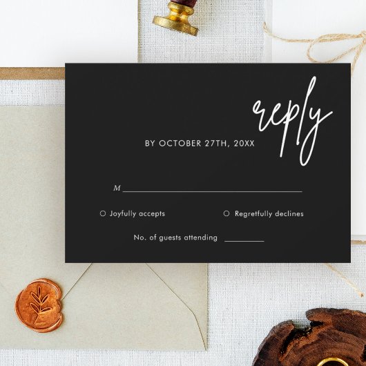 Moderne Black Simple Wedding RSVP Card