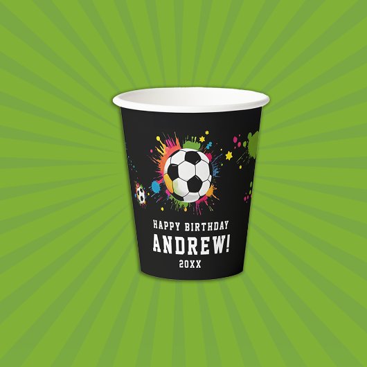 Moderne Black Soccer Sport Ball farbenfrohe Spritz Pappbecher