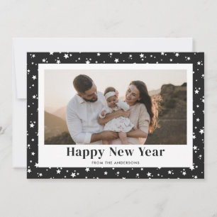 Moderne Black Stars Foto Happy New Year Card Feiertagskarte