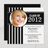 Moderne Black Stripe Foto Graduation Party Einladung (Vorne/Hinten)