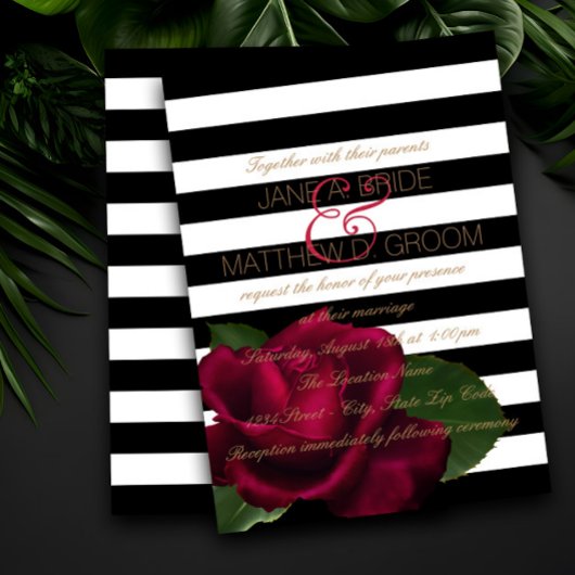 Moderne Black Stripe Rose Red Black Wedding Einladung