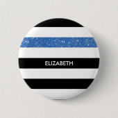 Moderne Black Stripes IMITATE Blue Glitz und Name Button (Vorderseite)