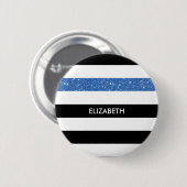 Moderne Black Stripes IMITATE Blue Glitz und Name Button (Vorne & Hinten)