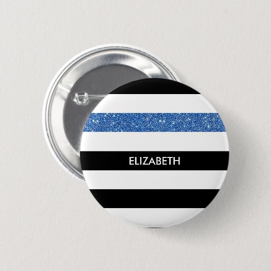 Moderne Black Stripes IMITATE Blue Glitz und Name Button (Vorne & Hinten)