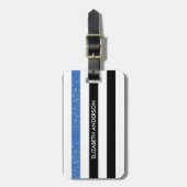 Moderne Black Stripes IMITATE Blue Glitz und Name Gepäckanhänger (Vorderseite vertikal)