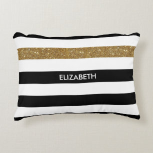 Moderne Black Stripes IMITATE Gold Glitz und Name Dekokissen