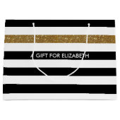 Moderne Black Stripes IMITATE Gold Glitz und Name Große Geschenktüte (Vorderseite)