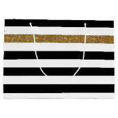Moderne Black Stripes IMITATE Gold Glitz und Name Große Geschenktüte (Rückseite)
