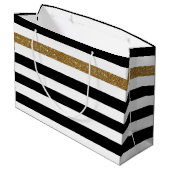 Moderne Black Stripes IMITATE Gold Glitz und Name Große Geschenktüte (Rückseite Schrägansicht)