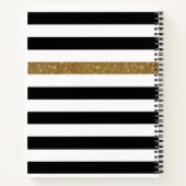 Moderne Black Stripes IMITATE Gold Glitz und Name Notizbuch (Rückseite)