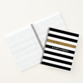 Moderne Black Stripes IMITATE Gold Glitz und Name Notizbuch (Innenseite)
