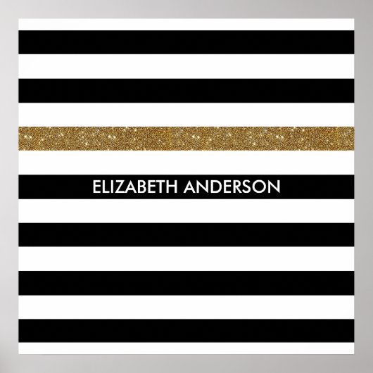Moderne Black Stripes IMITATE Gold Glitz und Name Poster (Vorne)