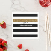 Moderne Black Stripes IMITATE Gold Glitz und Name Serviette (Beispiel)