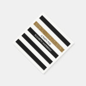 Moderne Black Stripes IMITATE Gold Glitz und Name Serviette (Ecke)