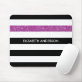 Moderne Black Stripes IMITATE Lila Glitz und Name Mousepad (Mit Mouse)