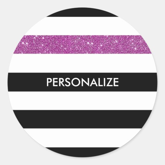 Moderne Black Stripes IMITATE Lila Glitz und Name Runder Aufkleber (Vorderseite)