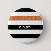 Moderne Black Stripes IMITATE Orange Glitz und Nam Button (Vorderseite)