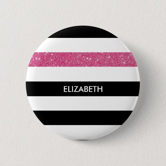 Moderne Black Stripes IMITATE Rosa Glitz und Name Button (Vorderseite)