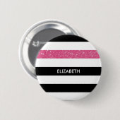Moderne Black Stripes IMITATE Rosa Glitz und Name Button (Vorne & Hinten)