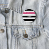 Moderne Black Stripes IMITATE Rosa Glitz und Name Button (Beispiel)