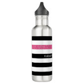 Moderne Black Stripes IMITATE Rosa Glitz und Name Trinkflasche (Links)