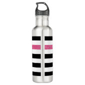 Moderne Black Stripes IMITATE Rosa Glitz und Name Trinkflasche (Rückseite)