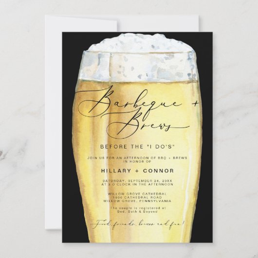 Moderne Black Sys & Hers Calligraphy GRILLEN & Bre Einladung (Vorderseite)