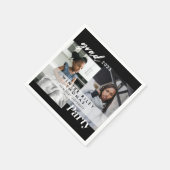 Moderne Black Then & Now - Zwei-Foto-Graduierungsp Serviette (Ecke)