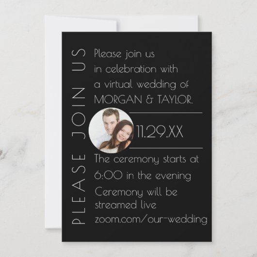 Moderne Black Tonal Virtual Wedding, Foto Einladung (Vorderseite)