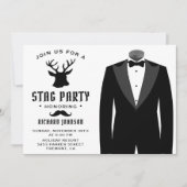 Moderne Black Tuxedo Stag Bachelor Party Einladung (Vorderseite)