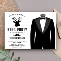 Moderne Black Tuxedo Stag Bachelor Party Einladung