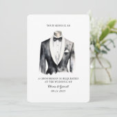 Moderne Black Tuxedo Watercolor Trauzeuge Card Einladung (Stehend Vorderseite)