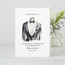 Moderne Black Tuxedo Watercolor Trauzeuge Card Einladung