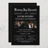 Moderne Black Two Foto QR Code Zeitung Hochzeit Einladung (Vorne/Hinten)