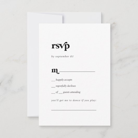 Moderne Black Typography Song Request RSVP Card Karte (Vorderseite)
