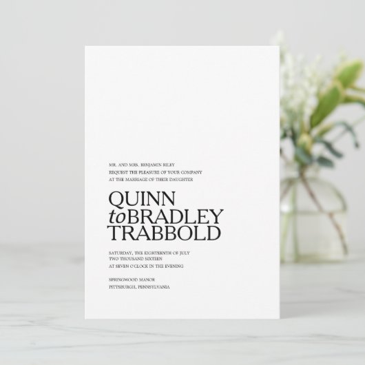 MODERNE BLACK UND WEISSE GLAM Hochzeitsreise Einladung (Stehend Vorderseite)