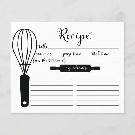 Moderne Black Whisk Recipe Card (Vorderseite)