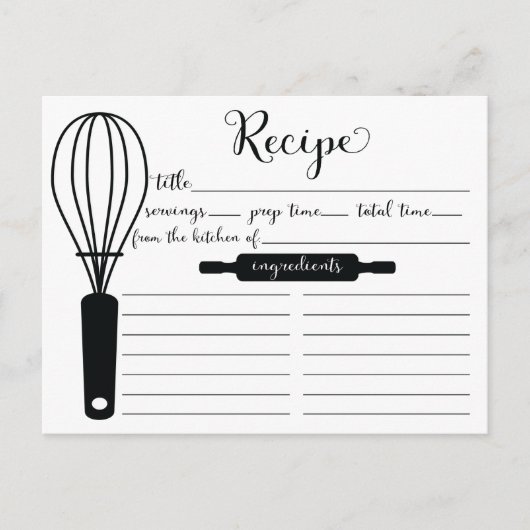 Moderne Black Whisk Recipe Card Postkarte (Vorderseite)