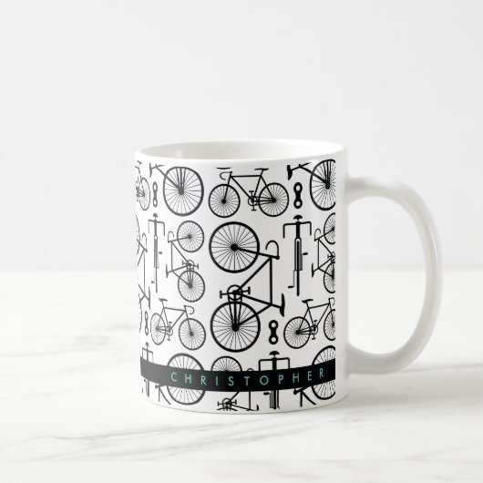 Moderne Black & White Bicycle Muster Kaffeemaschin Kaffeetasse (Rechts)