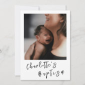 Moderne Black & White Script Baby Foto Taufe Einladung (Vorderseite)