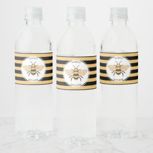 Moderne Black Yellow Stripes Bier Geburtstagsparty Wasserflaschenetikett