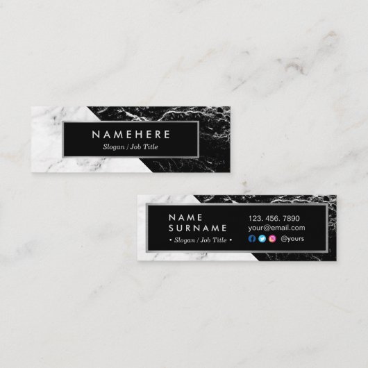Moderne BlackWhite silberne Mini Visitenkarte (Vorne/Hinten)