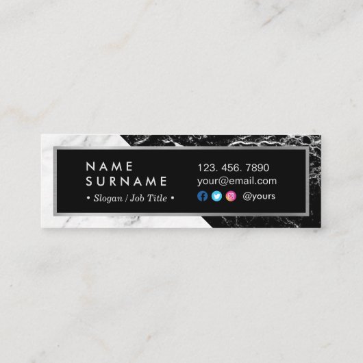 Moderne BlackWhite silberne Mini Visitenkarte (Rückseite)