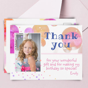 Moderne Blasen Girly Foto Geburtstag Dankeschön Postkarte